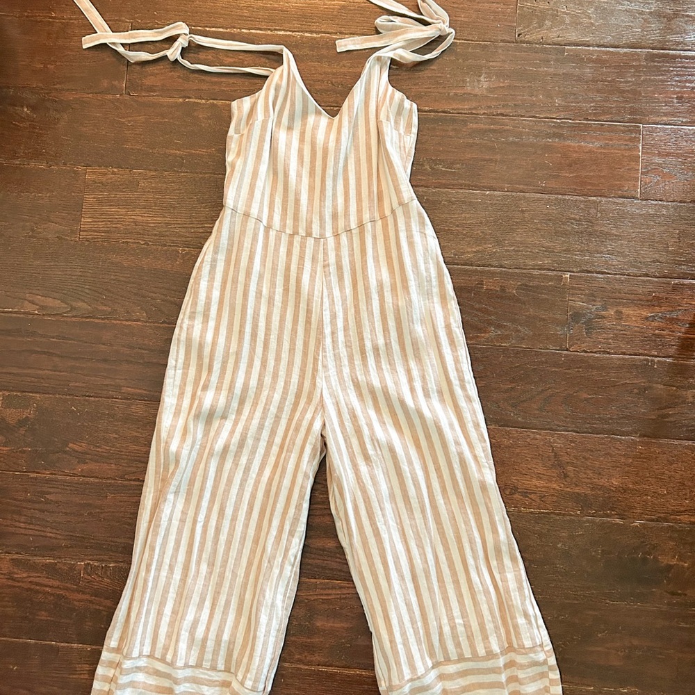 Everly Beige and White Striped Jumpsuit